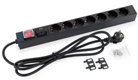 TRITON 19  distribution Panel 1U; 7 x DIN standard sockets, max. 16 A; cable 3 x 1.5 mm2, 2 m + universal plug